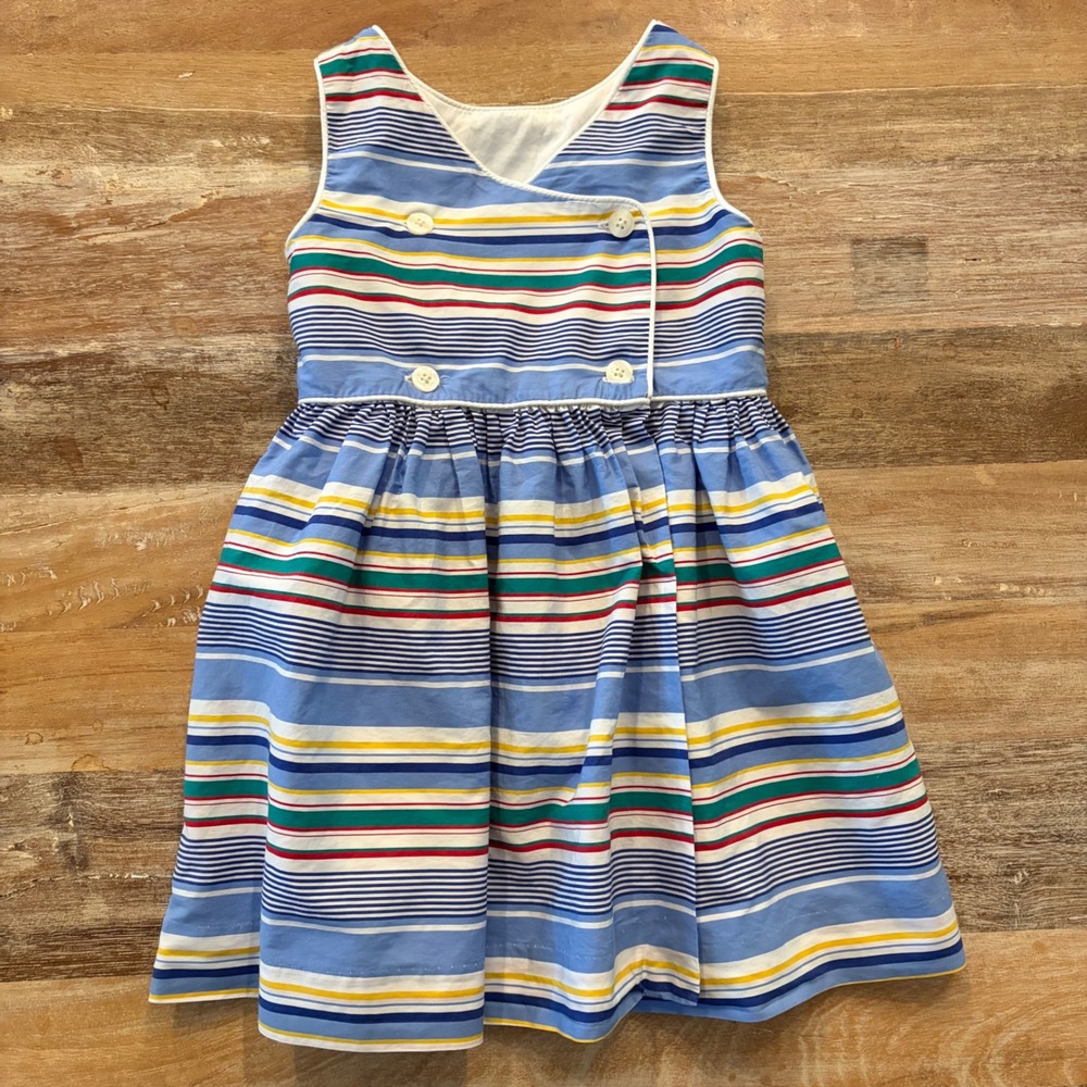 Ralph Lauren Polo Toddler Girls 24M Striped Sleeveless Button Front Dress Blue